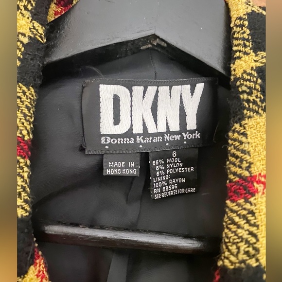 Vintage DKNY Yellow Plaid Woven Blazer - Picture 5 of 6